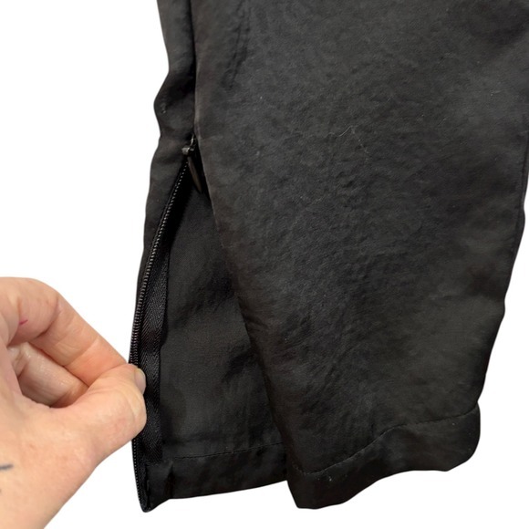 BEBE Black Satin Utility Jumpsuit Sz S Mock Neck Zip Tapered Leg Belted Y2K Goth - Picture 9 of 15